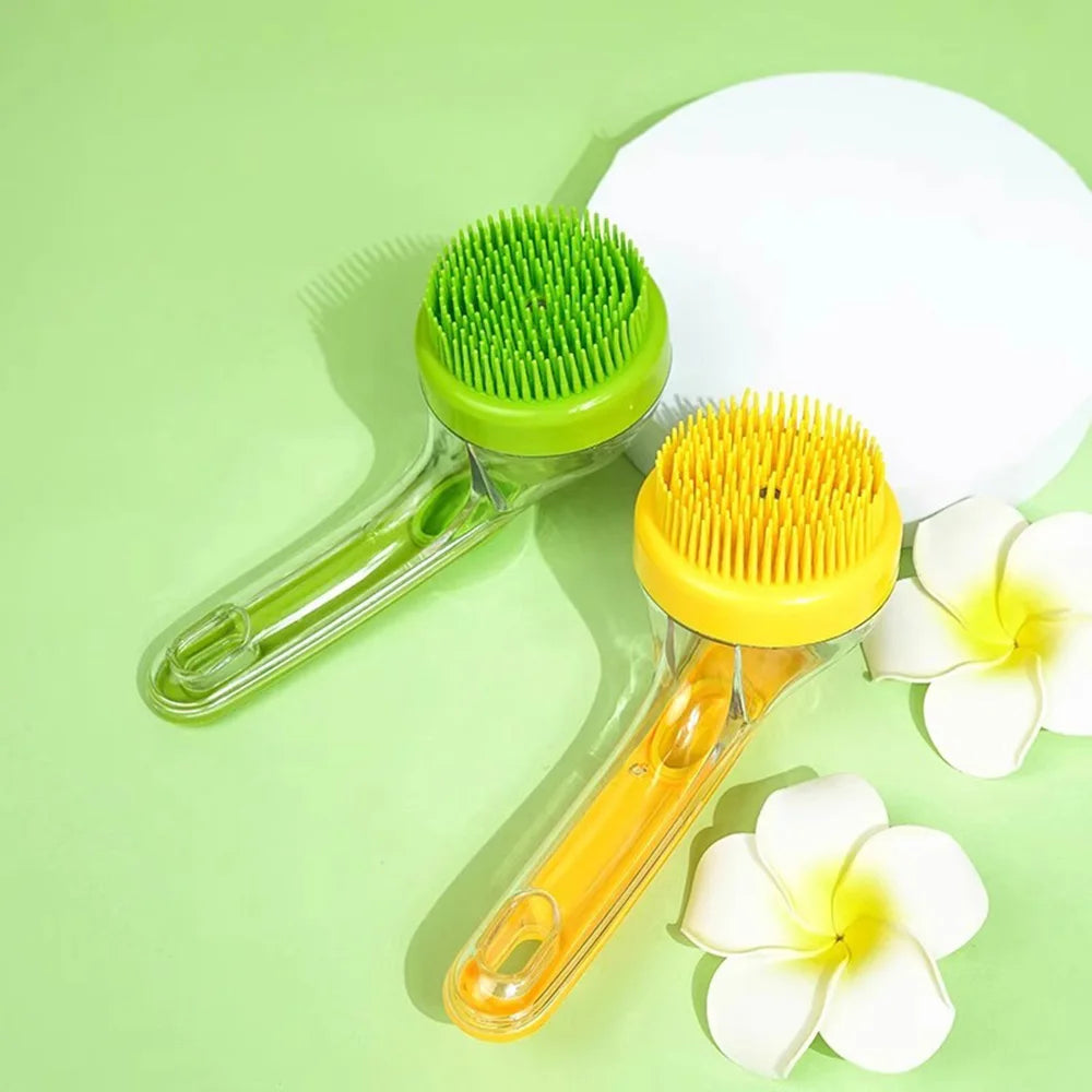 Pet Bath Brush and Dog Scrubber, Bathing Dog Beauty Massage Brush, Adjustable Handle Scrubber for Short & Long Haired Dogs & Cats