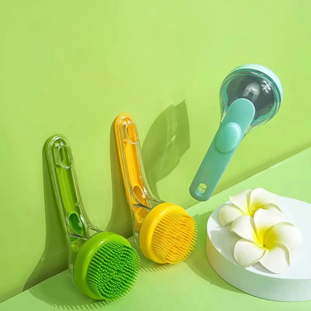 Pet Bath Brush and Dog Scrubber, Bathing Dog Beauty Massage Brush, Adjustable Handle Scrubber for Short & Long Haired Dogs & Cats